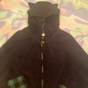 Cat ears poncho navy blue and green